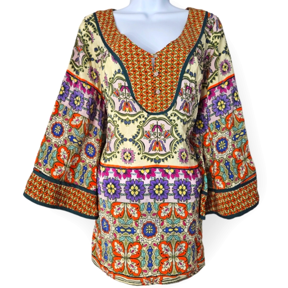 NWOT Trinity multicolor floral silk blouse top Womens Large